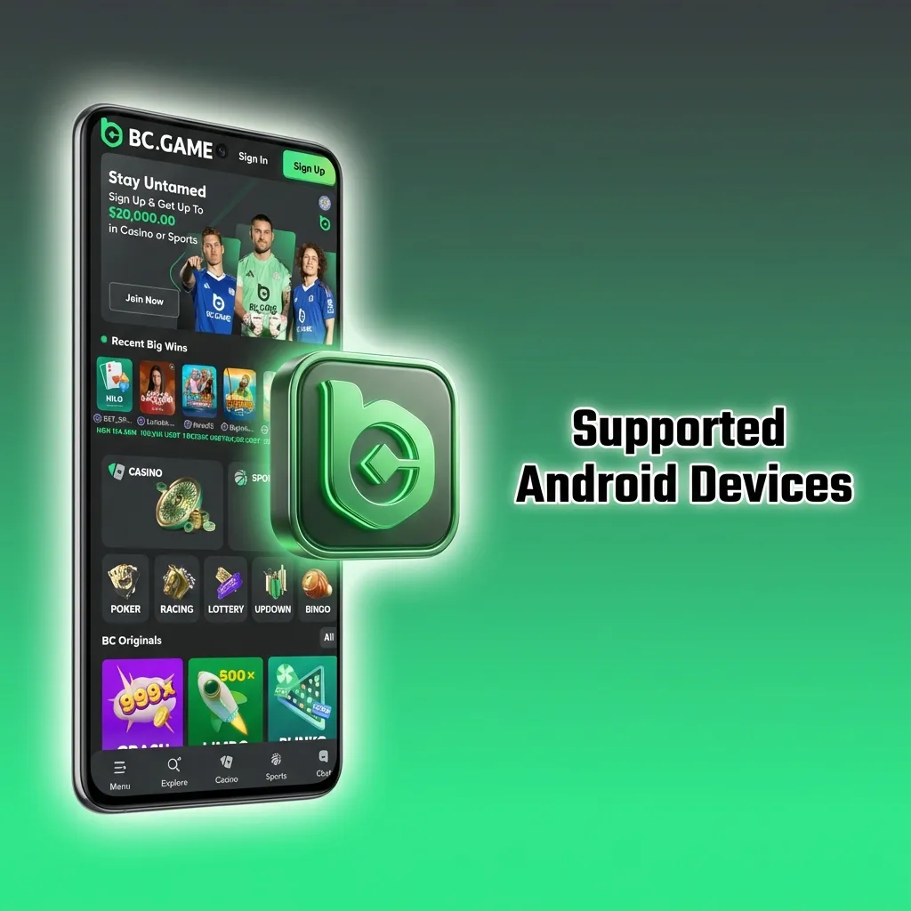 List of compatible Android smartphone models including Samsung Galaxy, OnePlus, Xiaomi, and Google Pixel devices for BC Game PWA