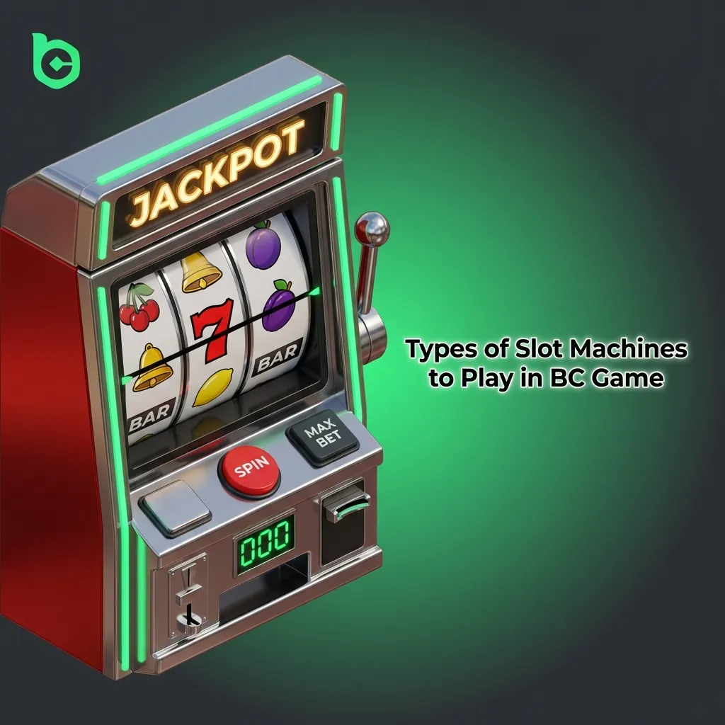 BC Game slot machine types including classic, video, jackpot, Megaways, cluster pays, and branded slots displayed