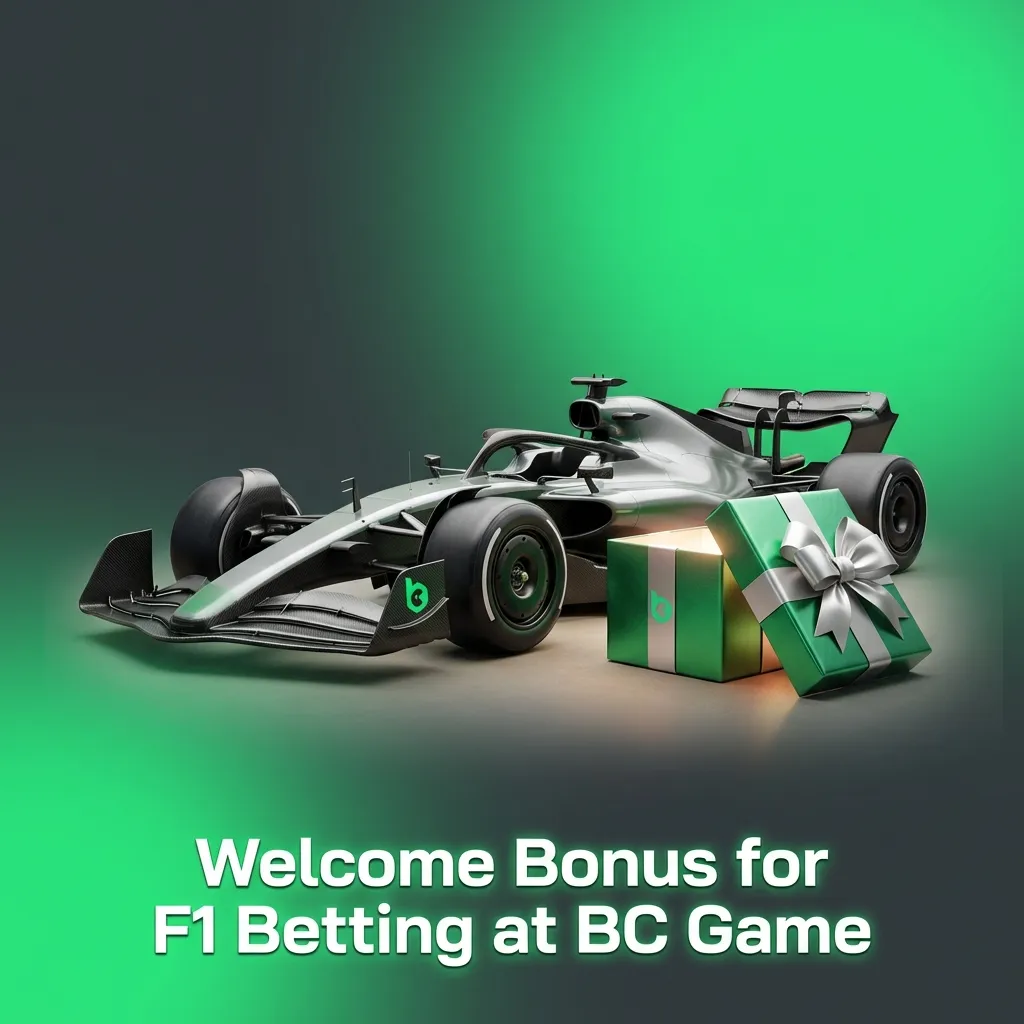 BC Game F1 betting welcome bonus offer showing ₹1,00,000 maximum bonus for new users with deposit and wagering details