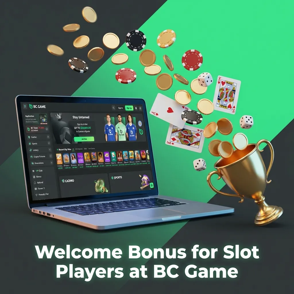 BC Game welcome bonus interface showing deposit match percentages and slot player reward tiers for new registrations