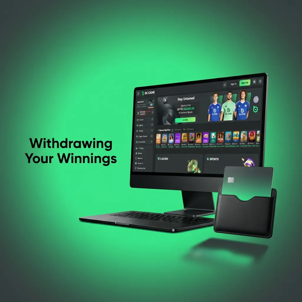 Smartphone screen showing withdrawal menu with bank account and e-wallet options for cashing out winnings
